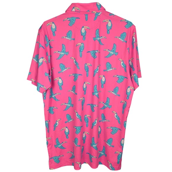 Chubbies Golf Polo 2.0 Mens Large Pink Toucan Bird Performance Casual Resort NWT - Picture 3 of 9